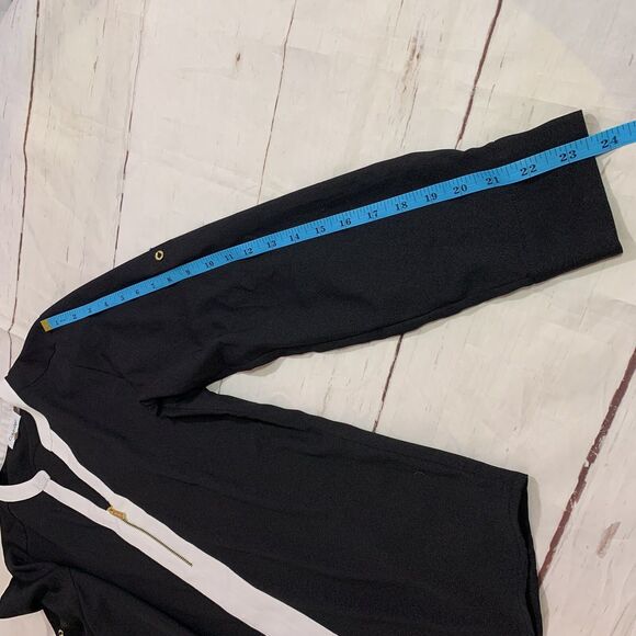 Calvin Klein XS Office Work Career Blouse Roll-up Sleeves Black White Gold Zip - Picture 13 of 16